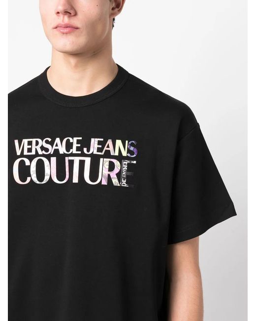 Versace Jeans Couture Black Baroque Logo-Print T-Shirt for men