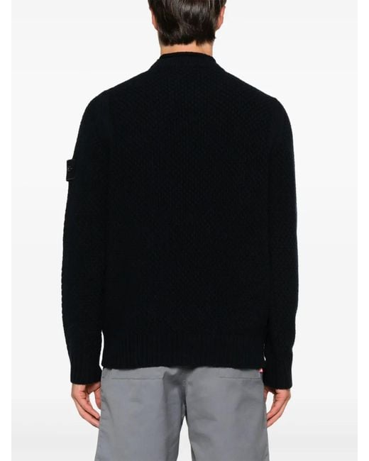 Stone Island Black Virgin Wool Knit Sweater for men