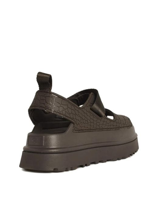 Ugg Black Goldenglow Embossed Straps Leather Sandals