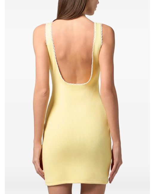 Philipp Plein Yellow Scalloped Ribbed Mini Dress