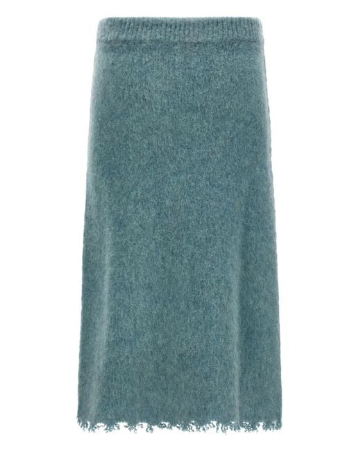 Jil Sander Blue Elastic-Waistband Knitted Midi Skirt