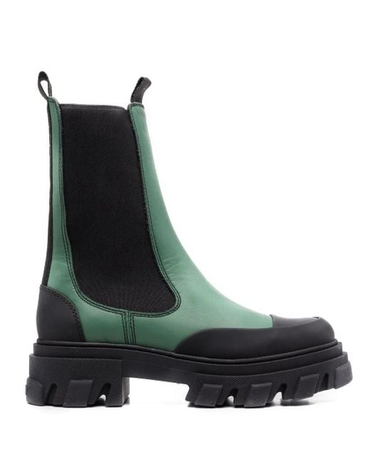 Ganni Black Colour-Block Leather Ankle Boots