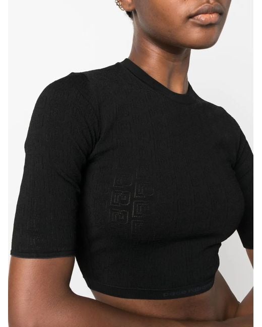 Rabanne Black Monogram-Pattern Crop Top