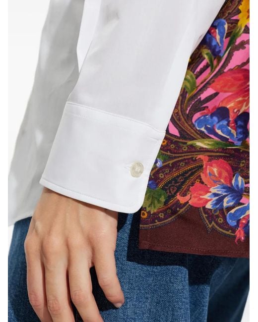 Etro White Floral-Print Silk-Panel Shirt