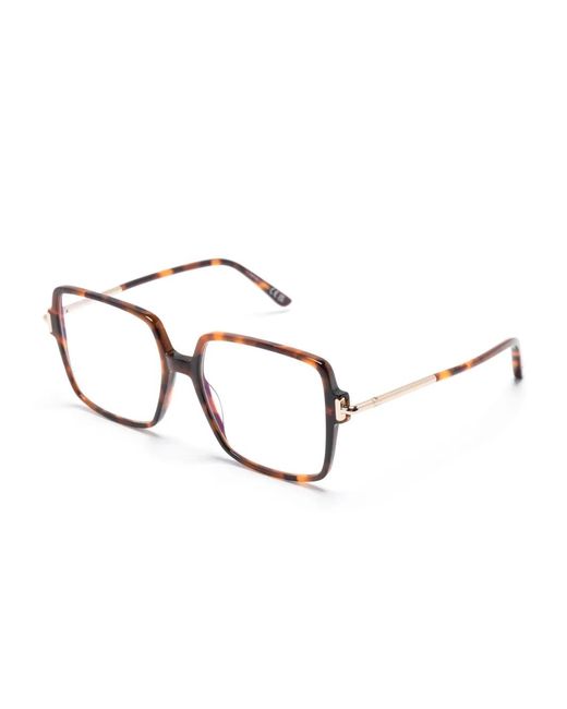 Tom Ford Brown Tortoiseshell-Effect Square-Frame Glasses