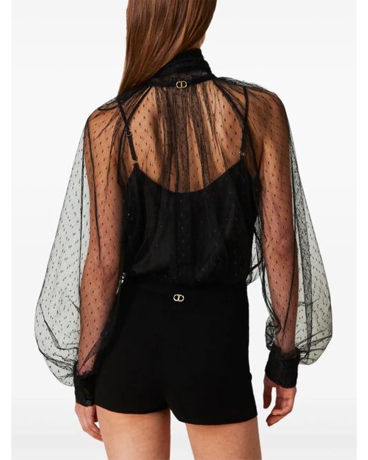 Twinset Black Tüllbluse Mit Schärpe