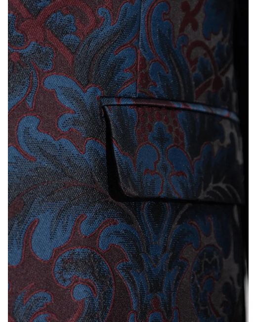 Etro Blue Blazer With Decorative Pattern