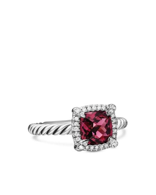 David Yurman Petite Châtelaine ロードライト&ダイヤモンド リング 7mm スターリングシルバー Metallic