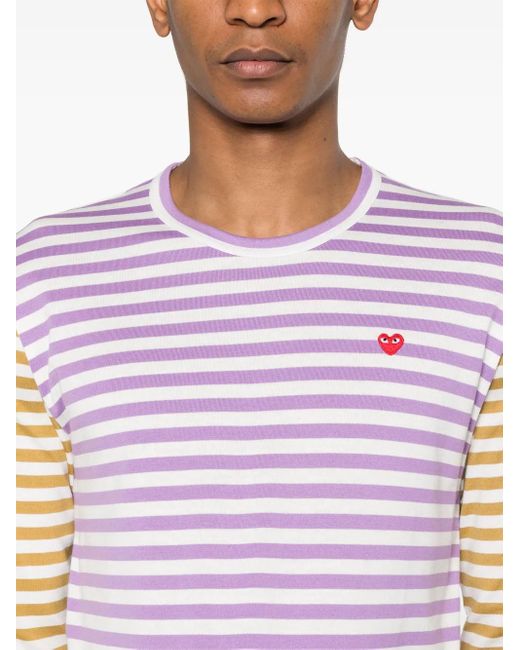 COMME DES GARÇONS PLAY Pink Striped-Pattern Long-Sleeve T-Shirt
