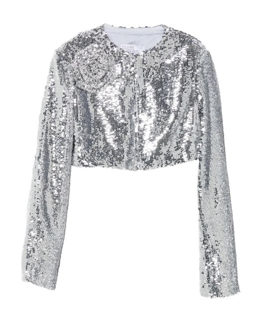 GIUSEPPE DI MORABITO White Rose-Embellished Sequin Jacket