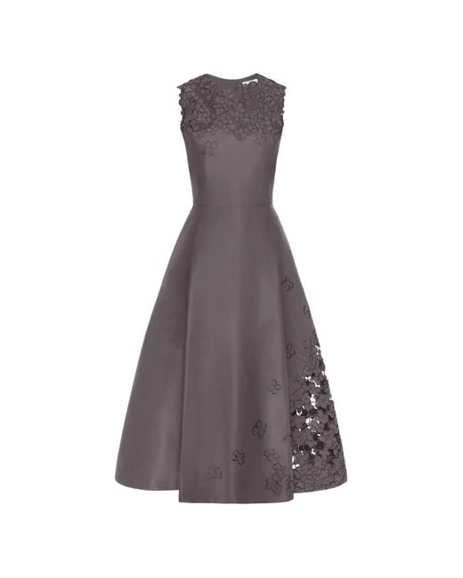 Oscar de la Renta Purple Floral Cutout Threadwork Dress
