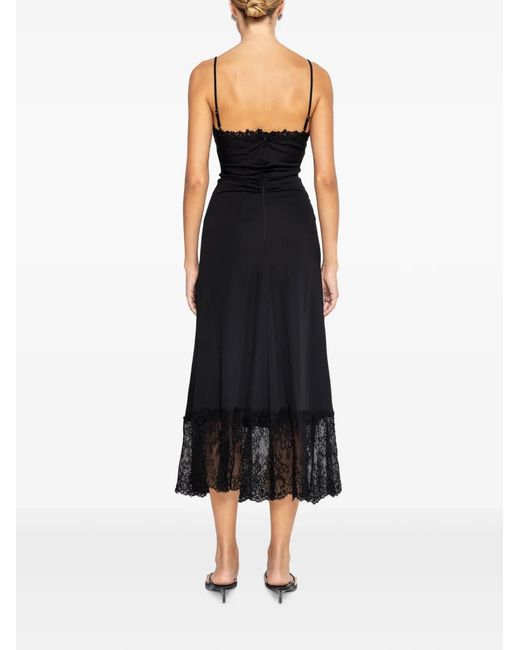 Nissa Black Lace-Trimmed Midi Dress