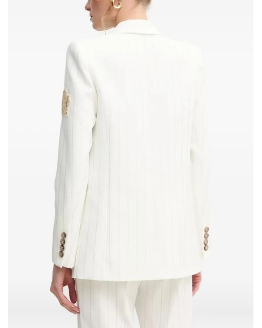 Ermanno Scervino White Pinstripe-Pattern Logo-Patch Blazer