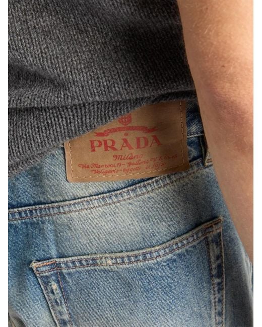 Prada Blue Logo-Patch Jeans for men