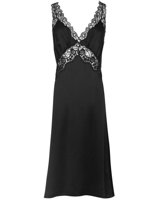 Slip dress con panel de encaje Saint Laurent de color Black