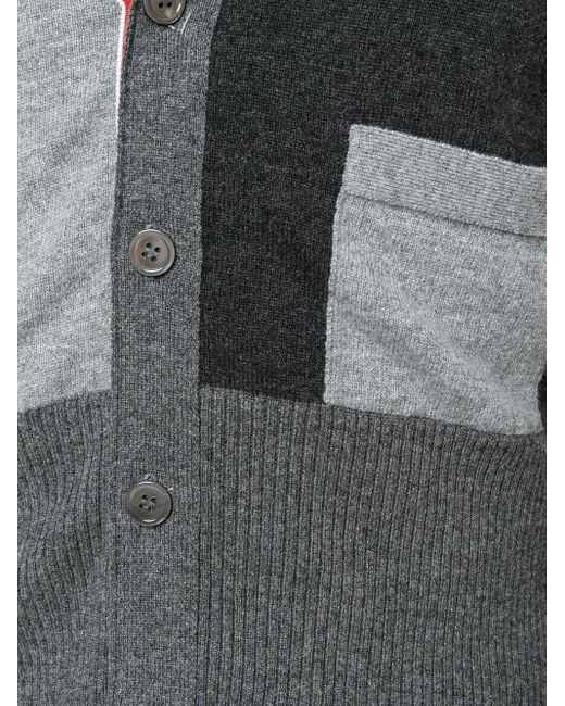 Thom Browne Gray Fitted Waist V-Neck Cardigan for men