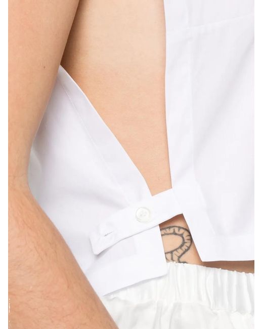 Lutz Huelle White Fragment Cropped Sleeveless Shirt