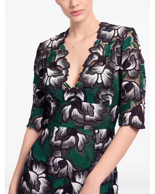 Elie Saab Green Macramé Floral Midi Dress