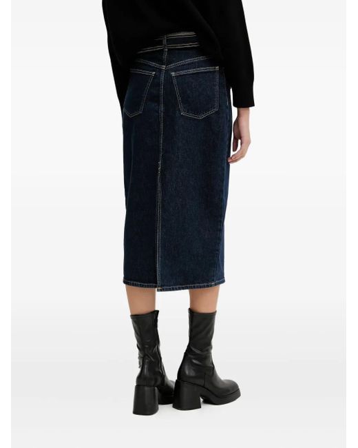 HUGO Black Belted Denim Midi Skirt