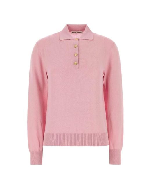 Blazé Milano Pink Fine-Knit Button-Down Polo Shirt