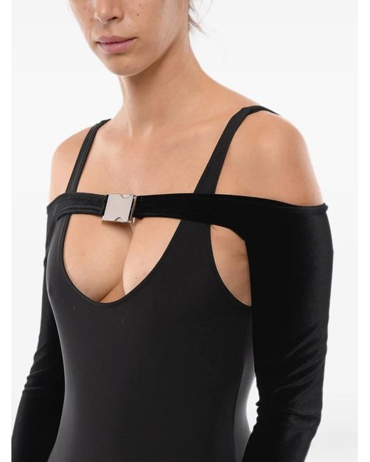 David Koma Black Buckle-Detail Cutout Bodysuit