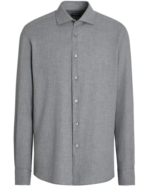 Zegna Gray Cashco Cotton-Cashmere Shirt for men