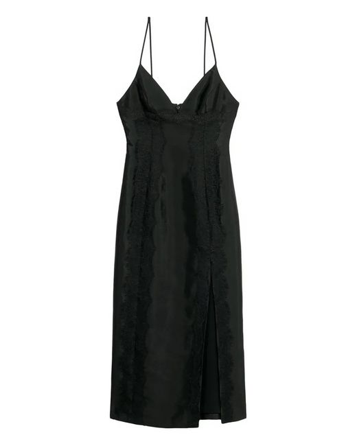 Blumarine Black Robe Mi-Longue Fendue À Détails En Dentelle