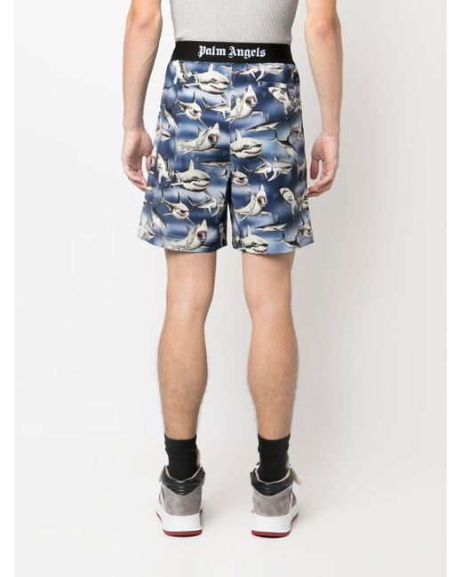 Palm Angels Shorts mit Hai-Print in Blue für Herren