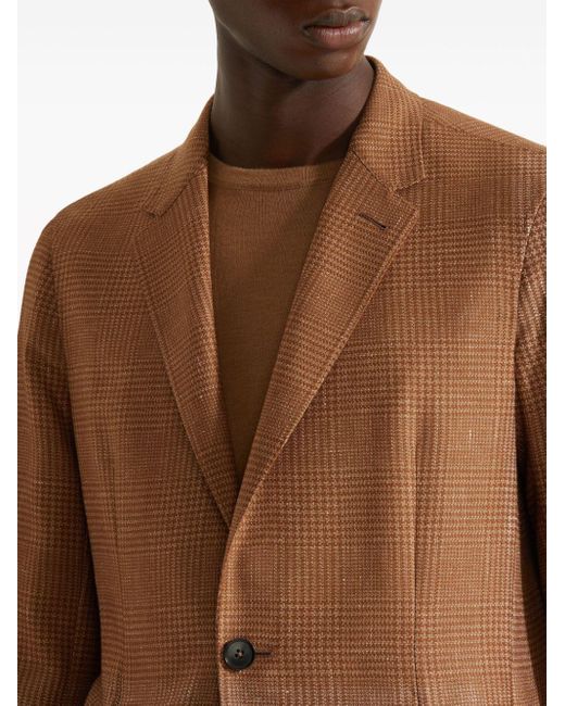 Zegna Brown Checked Single-breasted Blazer for men