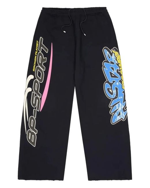 BROKEN PLANET Blue Graphic-Print Track Pants for men