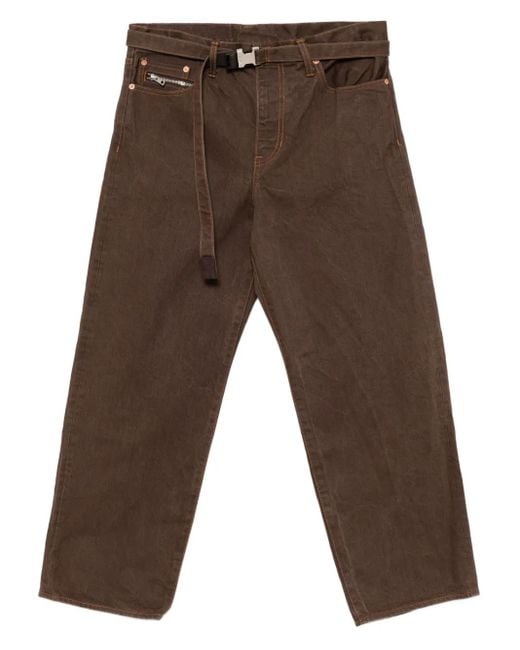 メンズ Sacai ベルテッド ストレートジーンズ Brown