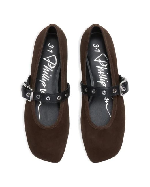 3.1 Phillip Lim White Buckle-Strap Ballet Flats