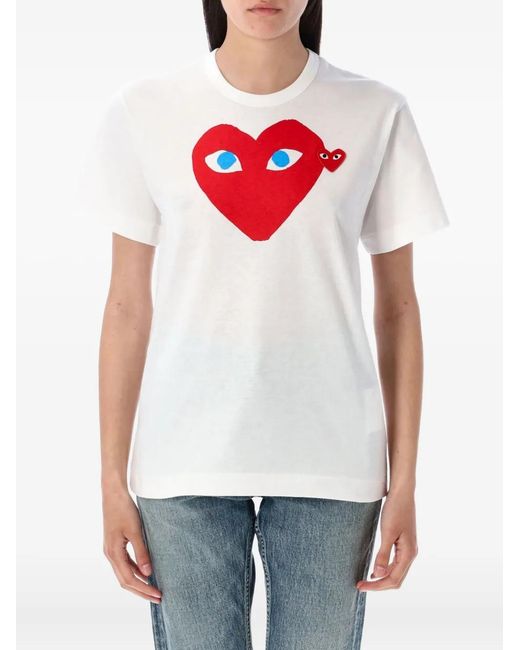 COMME DES GARÇONS PLAY White Printed T-Shirt And Logo Patch for men