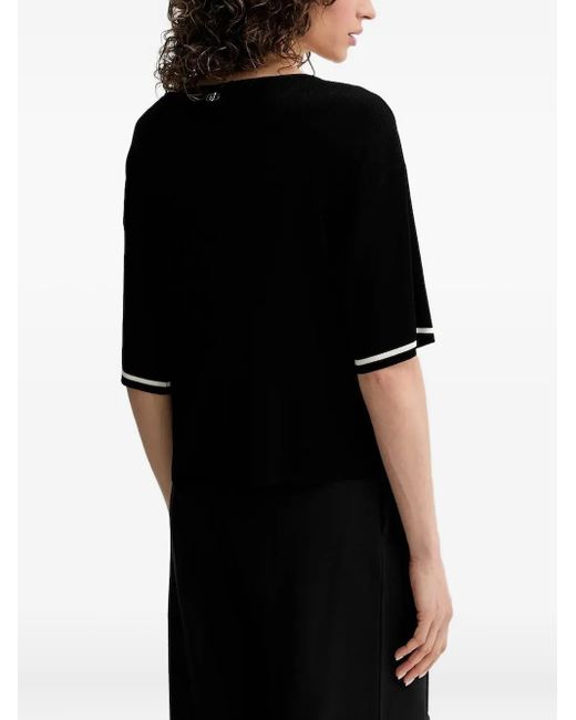 Liu Jo Black Mesh-Insert Ribbed Sweater