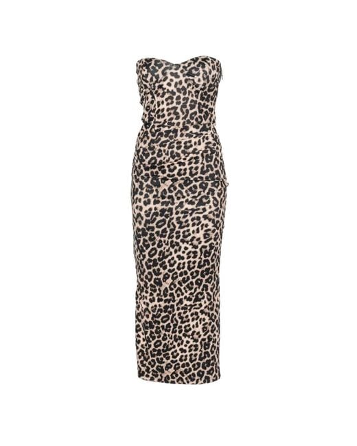Twentyfourhaitch White Leopard-Print Strapless Midi Dress