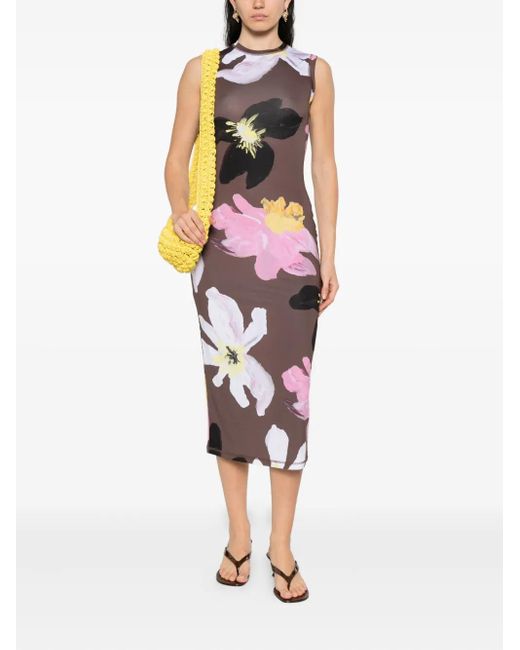 Stine Goya White Floral-Print Sleeveless Dress