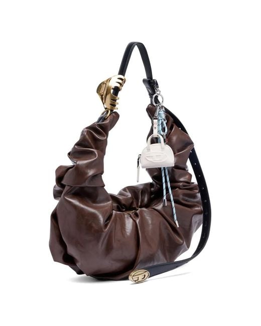 DIESEL Brown Large Grab-D Ruched Shoulder Bag