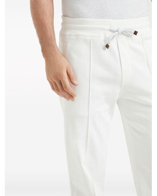 Brunello Cucinelli White Tapered Cotton Track Pants for men