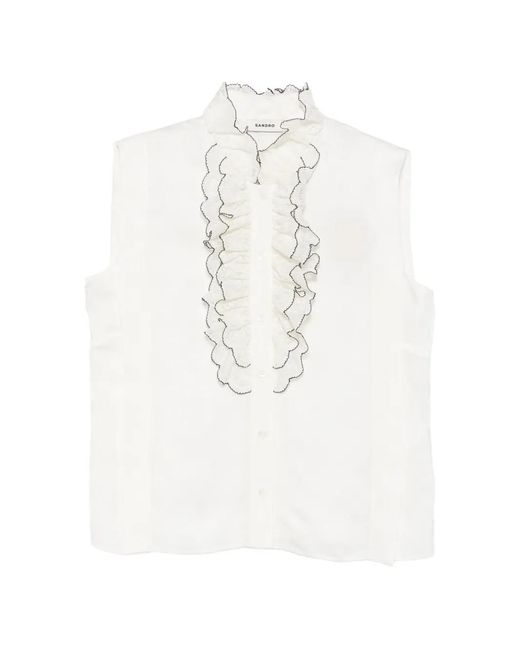 Sandro White Ruffled Collar Shirt