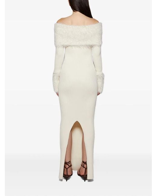 Jean Paul Gaultier Geribbelde Jurk Met Afwerking Van Imitatiebont in het White