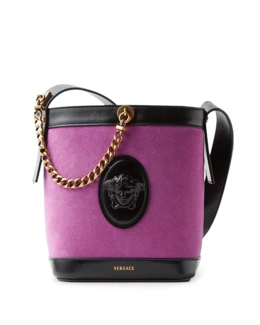 Versace Pink Pivot Mini Suede Bucket Bag