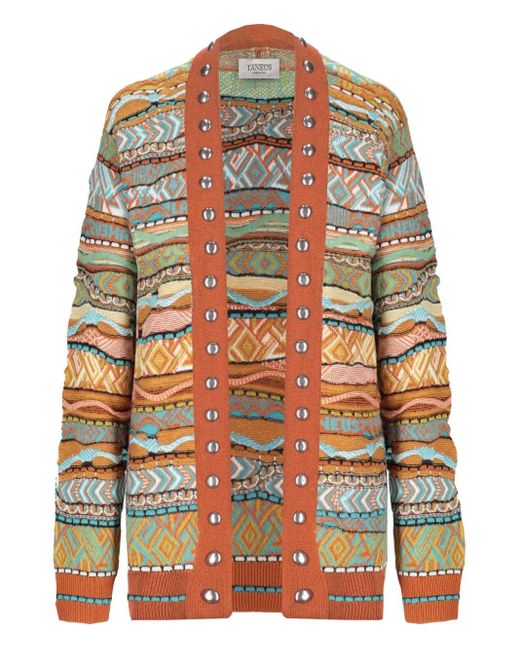 Laneus Orange Studded Knitted Cardigan