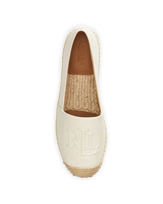 Ralph Lauren White Espadrilles Cameryn En Cuir À Logo Brodé