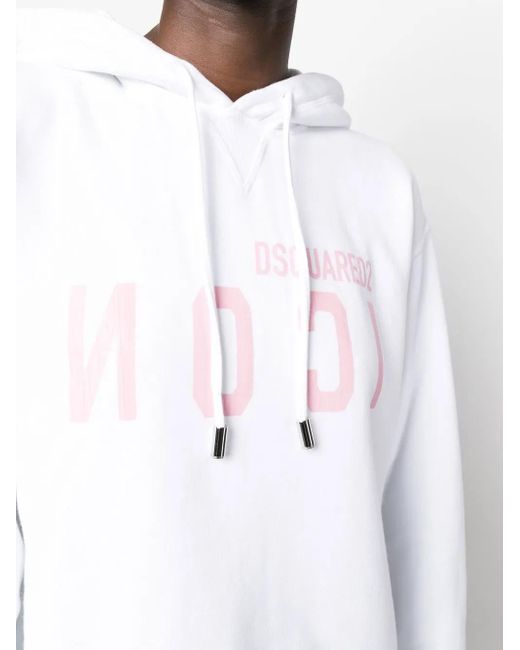 DSquared² White Icon Logo-Print Hoodie