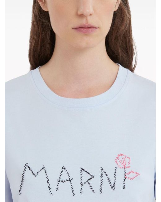 Marni Blue Logo-stitch Cotton T-shirt