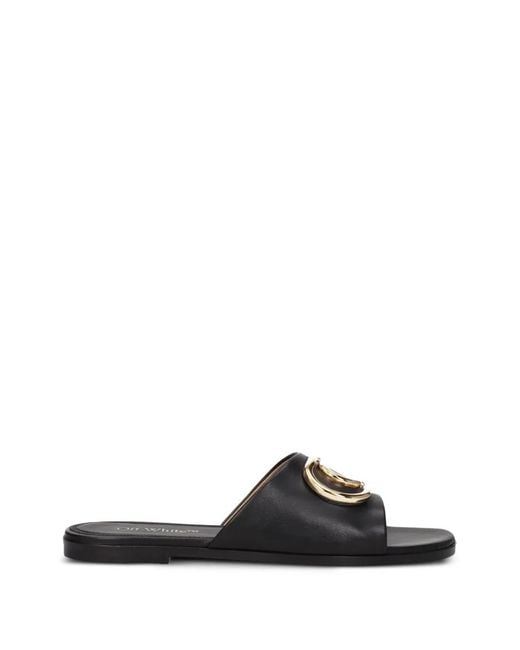 Off-White c/o Virgil Abloh Black Logo-Plaque Leather Flat Sandals