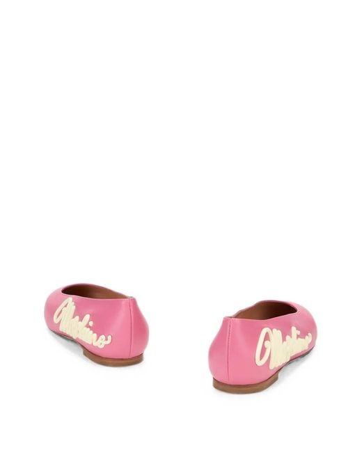 Moschino Pink Logo-Patch Pointed-Toe Ballet Flats