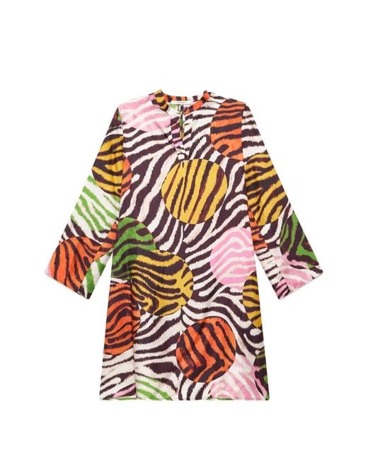 Maliparmi White Zebra-Print Silk Dress