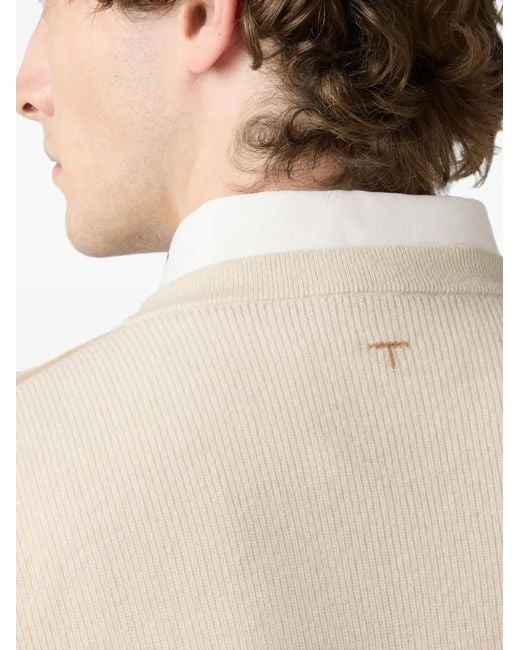Tod's White Crew Neck Suede Details Sweater for men