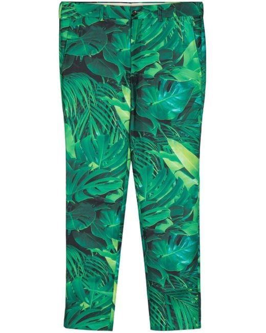 Comme des Garçons Green Jungle-print Tapered Trousers for men